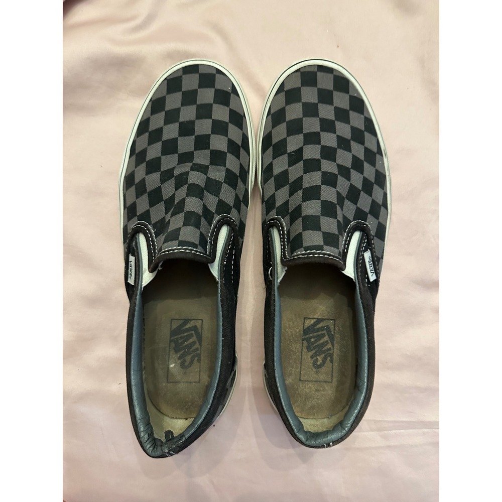 Vans Classic Slip-On Checkerboard Black Charcoal Gray Mens 8.5 Sneakers